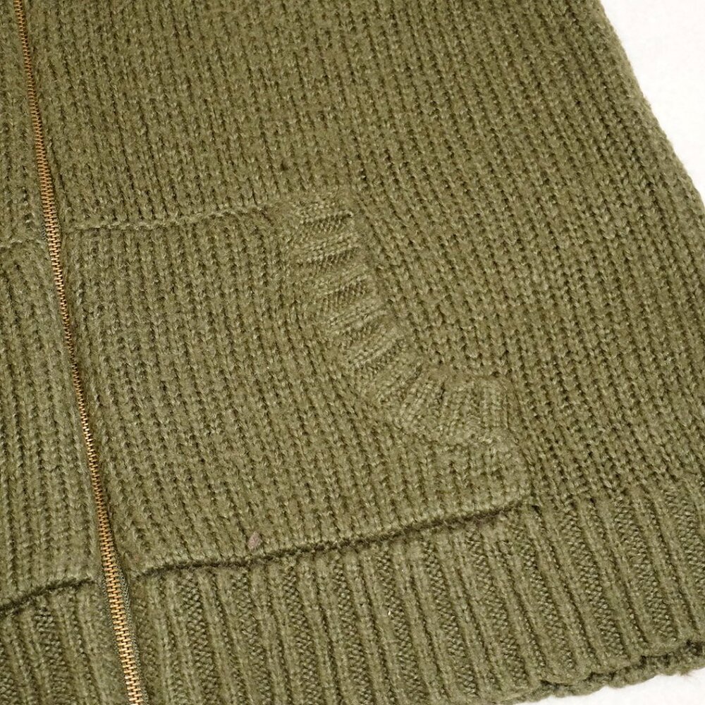 Rib Star Elbow Patch Zip Hoodie Cardigan Olive Green - Picture 7 of 10